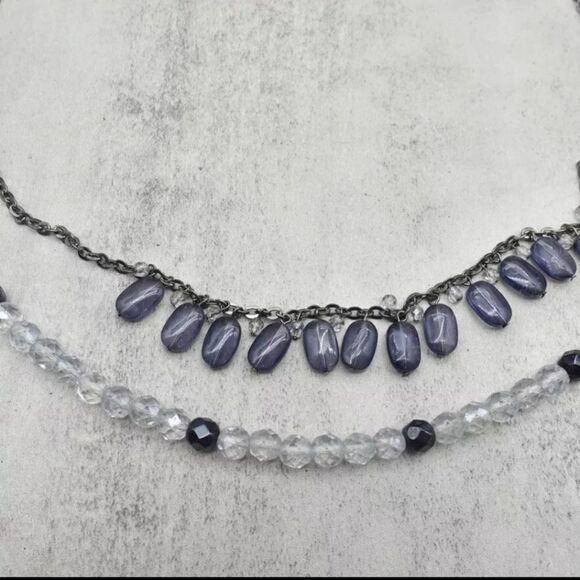 Coldwater Creek Necklace Womens Smokey Gray Clear Faceted Bead Double Strand 24" - Picture 3 of 8